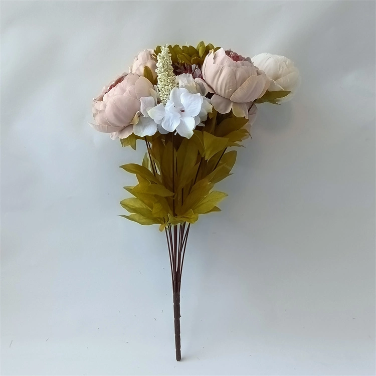 Artificial 13 Heads Silk Peony Flowers Bouquet for Home Wedding Decoration