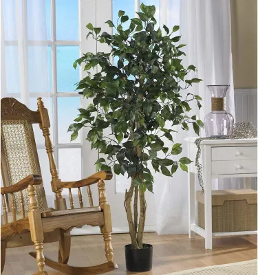 Pianta di banyan in vaso piccola per interni, alta simulazione, foglie di seta verde, albero artificiale dei bonsai di ficus per la decorazione domestica