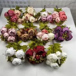 Bouquet di fiori di peonia in seta artificiale a 13 teste per la decorazione domestica di nozze